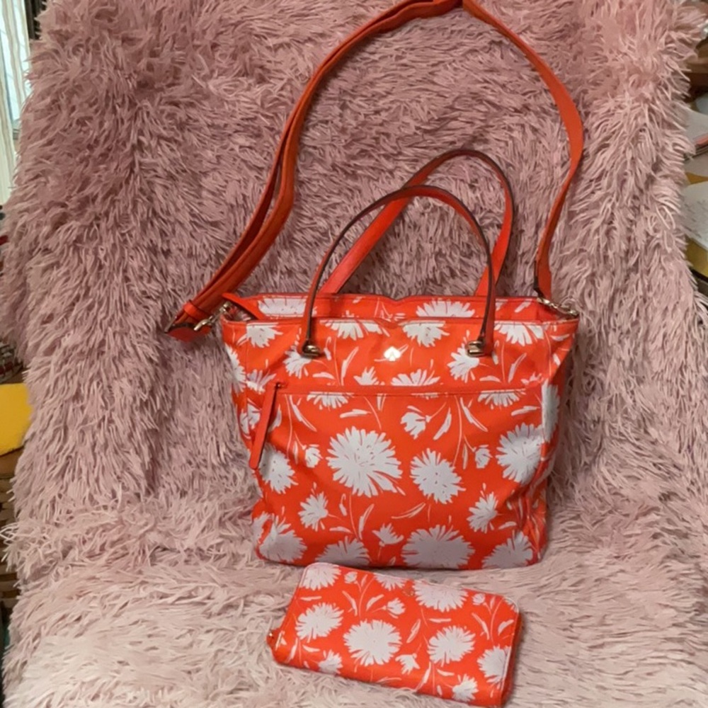 Kate Spade Orange Floral Bag with Matching Wallet